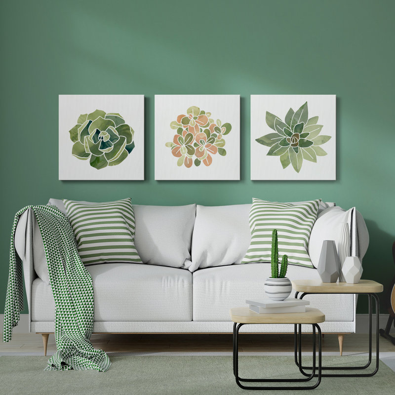 «Succulent Cameo III», ensemble de 3 toiles tendues, H 32 po x l 96 po x P 1 po