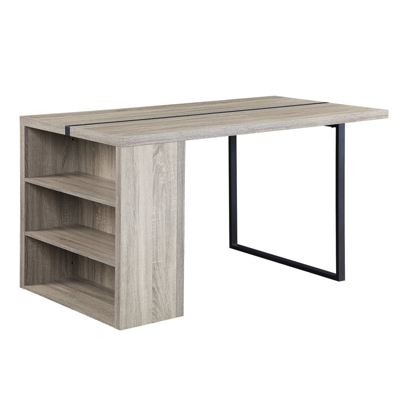 Table rectangulaire grise et noire pour travailler, avec incrustation de métal stable et rangement fonctionnel, finition chêne gris, style contemporain