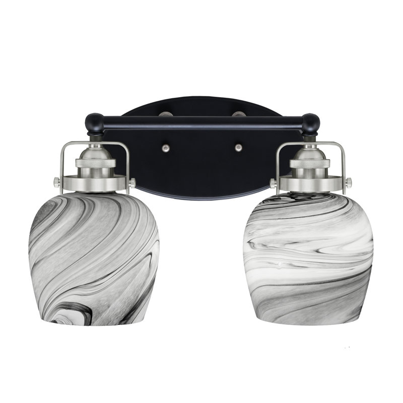 Easton 2 Light Bath Bar Finish With 6" Onyx Swirl Glass, Matte Black/Brushed Nickel
