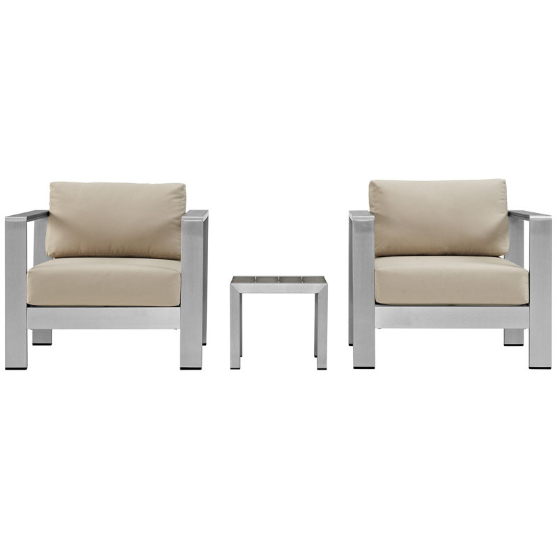 Modway Shore Aluminum Outdoor Sectional Sofa Set of 3, Beige