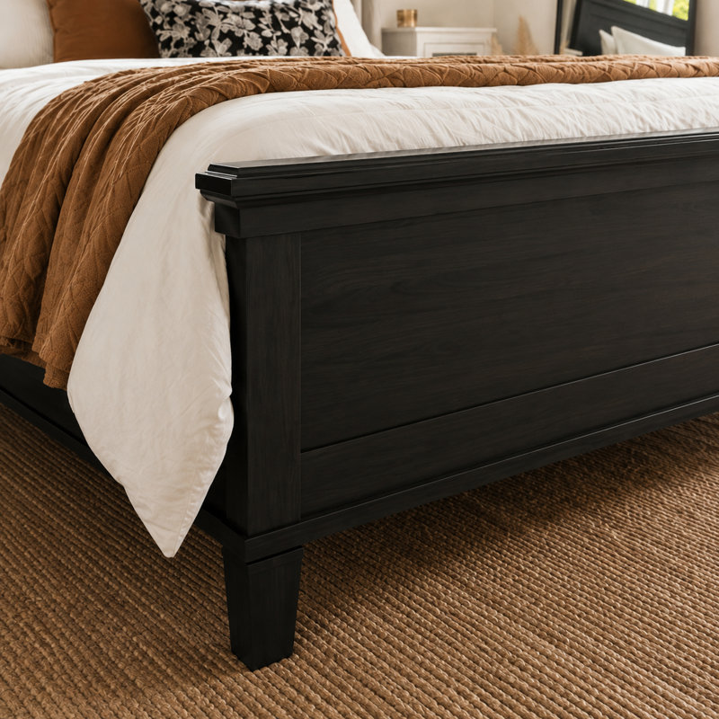  Lit plateforme avec tête de lit, pied de lit et support à lattes, aucun sommier requis, Black, Double