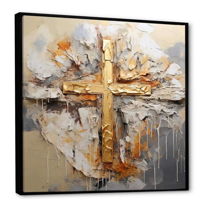 Impression sur toile, art mural doré, H 30 po x l 30 po x P 1 po, Cadre flottant noir