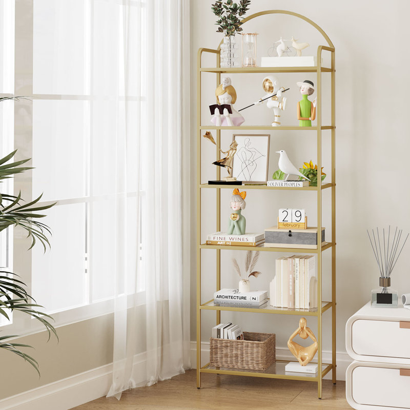 5 Tier/6 Tier Bookcase Bookshelf, Tempered Glass Bookshelves, Slim Shelving Unit for Bedroom, Bathroom, Home Office, Steel Frame 