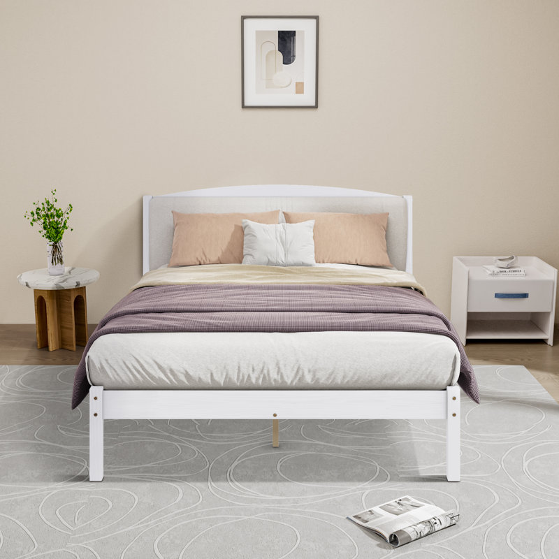Lit plateforme en bois massif Dilakshan, Double, Blanc