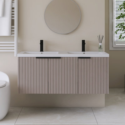 Meuble-lavabo mural simple avec plateau en résine intégré blanc