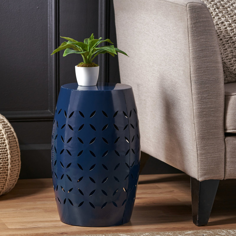 18.08In High Dark Blue Iron Lace Cut Indoor Side Table, 12.37In X 12.37In, And Stylish, No Assembly Required Table For Garden, 12.37"X12.37"X18.08", Captivating,