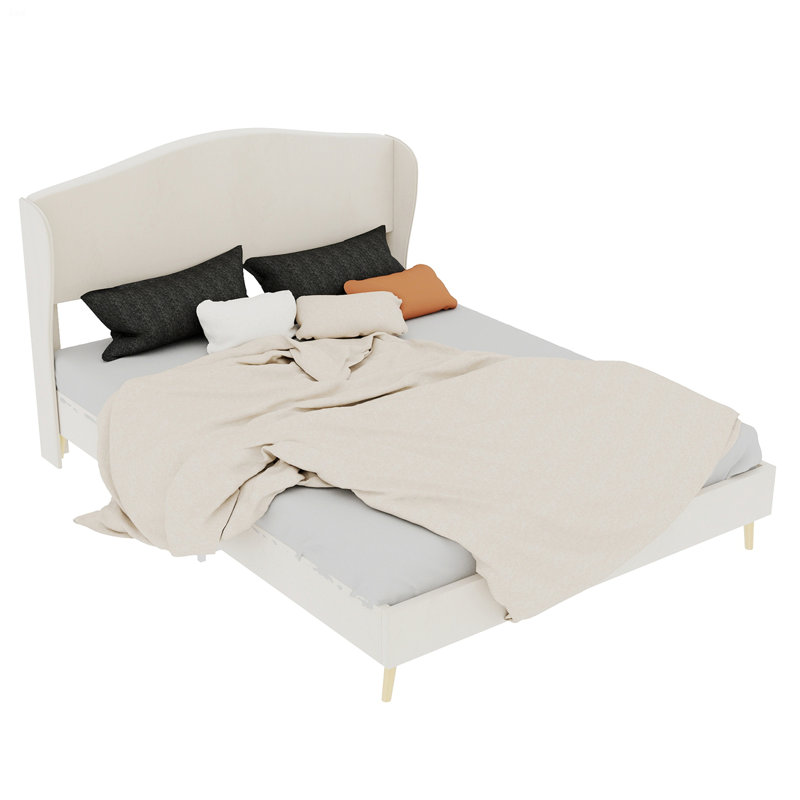 Upholstered Bed For Bedroom, Grand lit, Beige