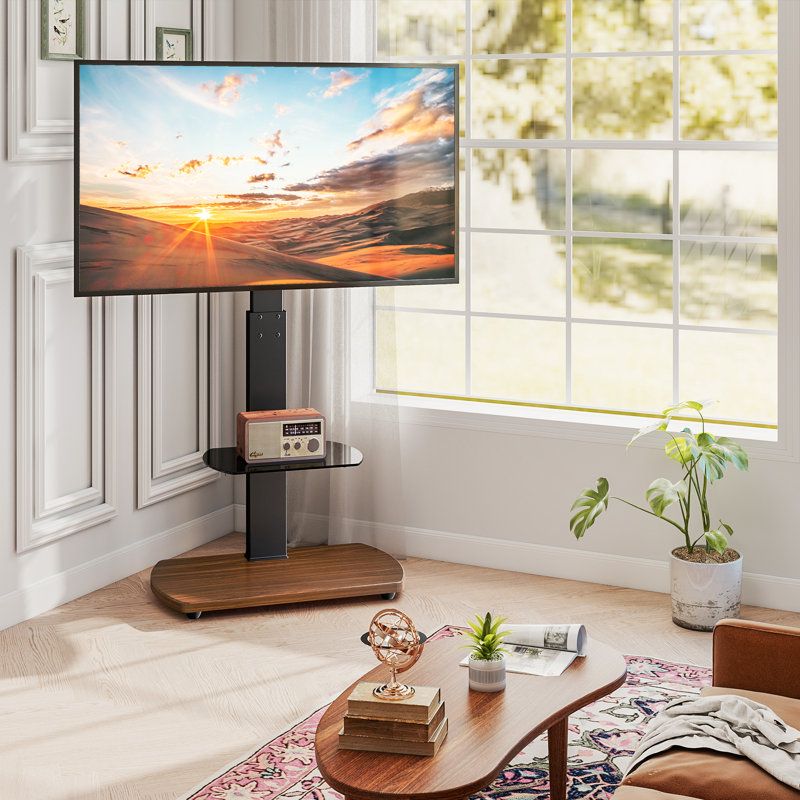 Ainoah Unfinished TV Stand for TVs up to 65", Walnut/Black