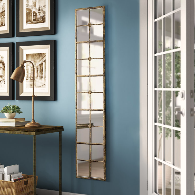 Cathcart Windowpane Metal Framed Wall Mirror, Antique Gold