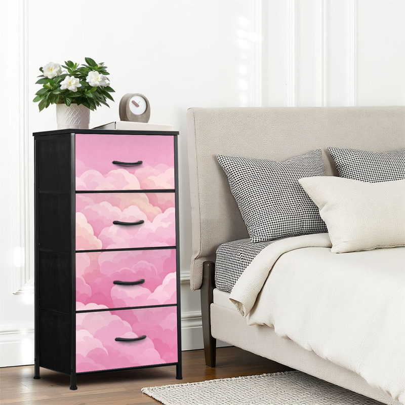 4 Drawer Dresser for Bedroom, Narrow Chest of Drawers, Wooden Top and Study Iron Frame 18"x37.5"-(WxH)