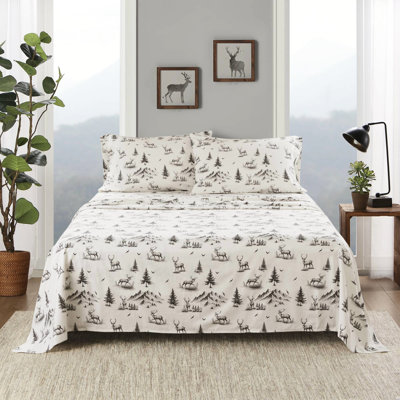 Ensemble de draps 4 pièces en jacquard gris cerf, 100% flanelle de coton brossé pour plus de douceur