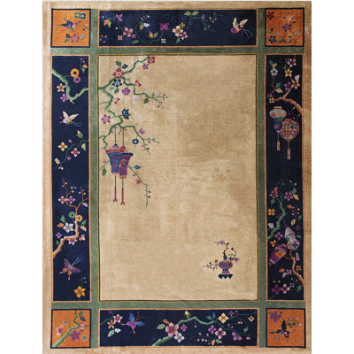 Ivory Cream Open Field Antique Chinese Art Deco Room Size Carpet