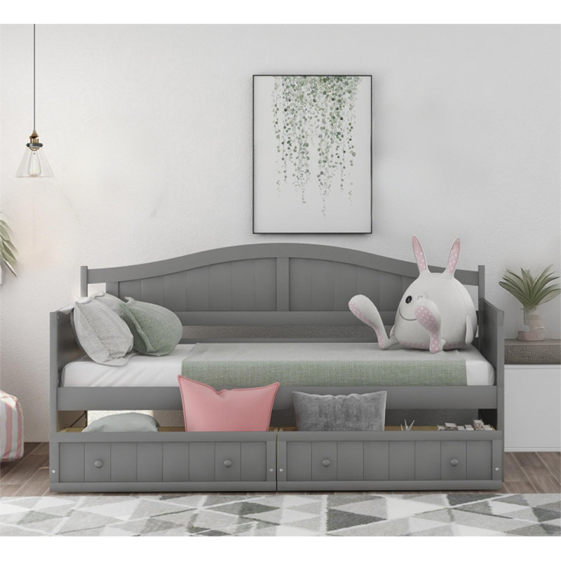 Lit simple en bois avec canapé-lit pour le salon de la chambre à coucher, Gris