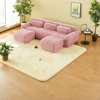 Premium Plush Modern U-shaped Sofa, Pink, For Bedroom, Study, Home Theater