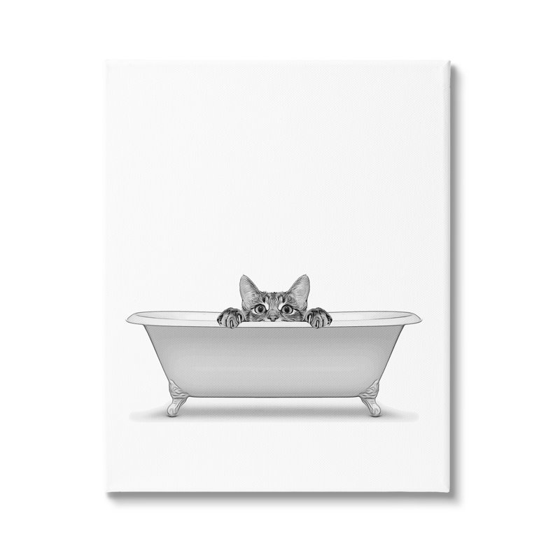 «Cat Peeking Bathroom Tub On», impression, H 20 po x l 16 po x P 1,5 po
