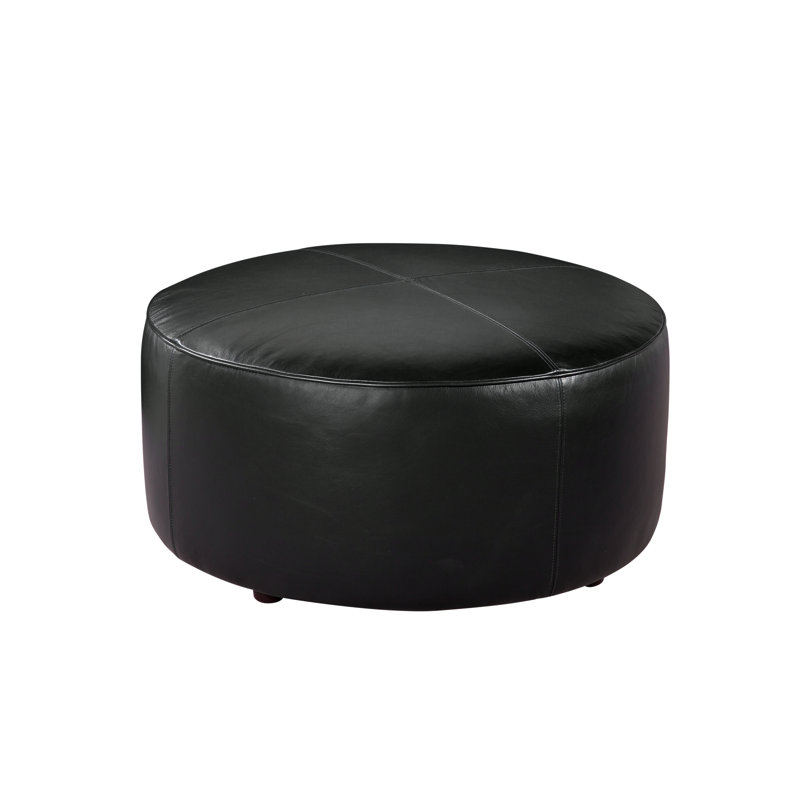 Repose-pieds rond en cuir véritable 37 po Murano, Cuir véritable Revelation minuit