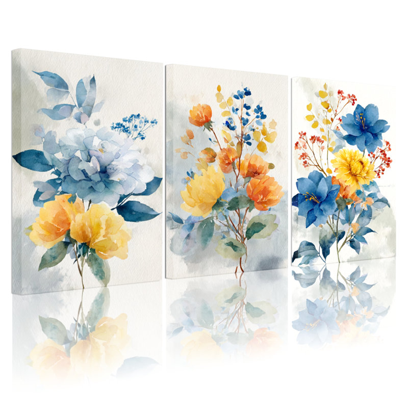 Ensemble de 3 reproductions d'art sur toile tendue à l'aquarelle, H 30 po x l 60 po