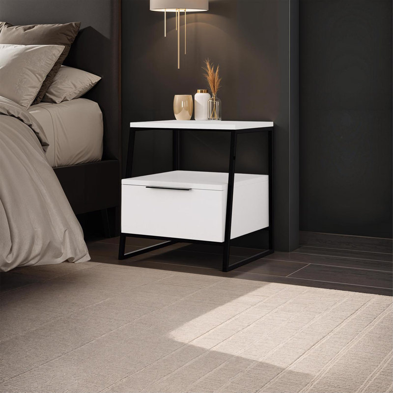 45cm W Metal Bedside Table, White