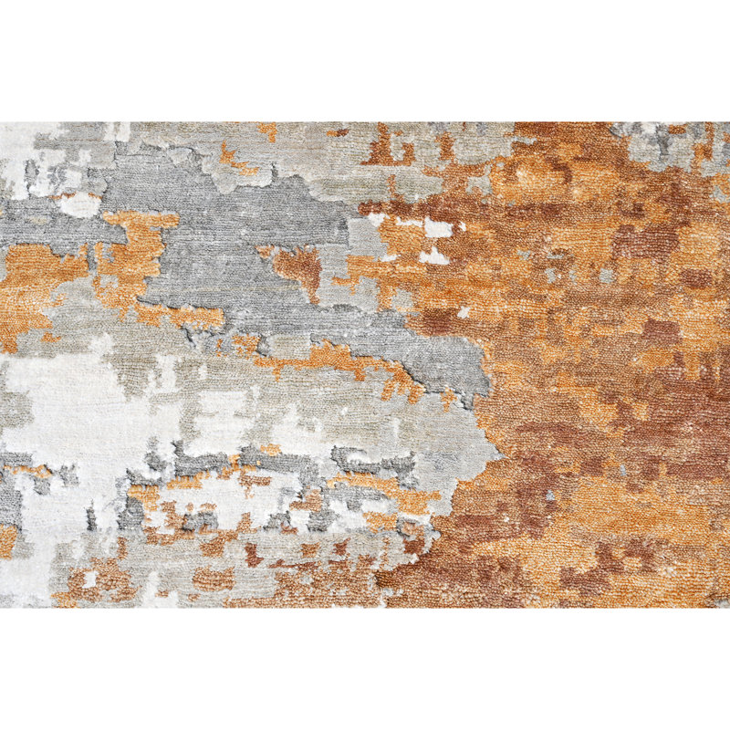 High-Quality Hand-Knotted Grey And Rust Area Rug, Grey And Rust, Rectangle 10' x 14'