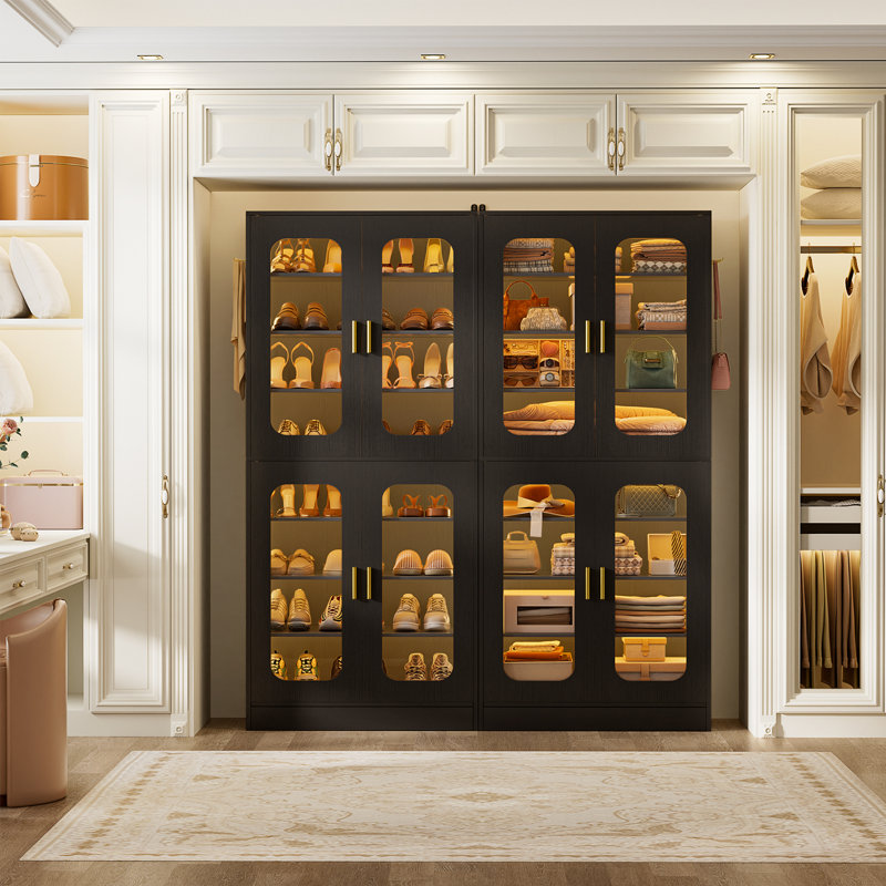 Armoire à chaussures à 8 niveaux avec éclairage DEL et tablettes réglables, Noir