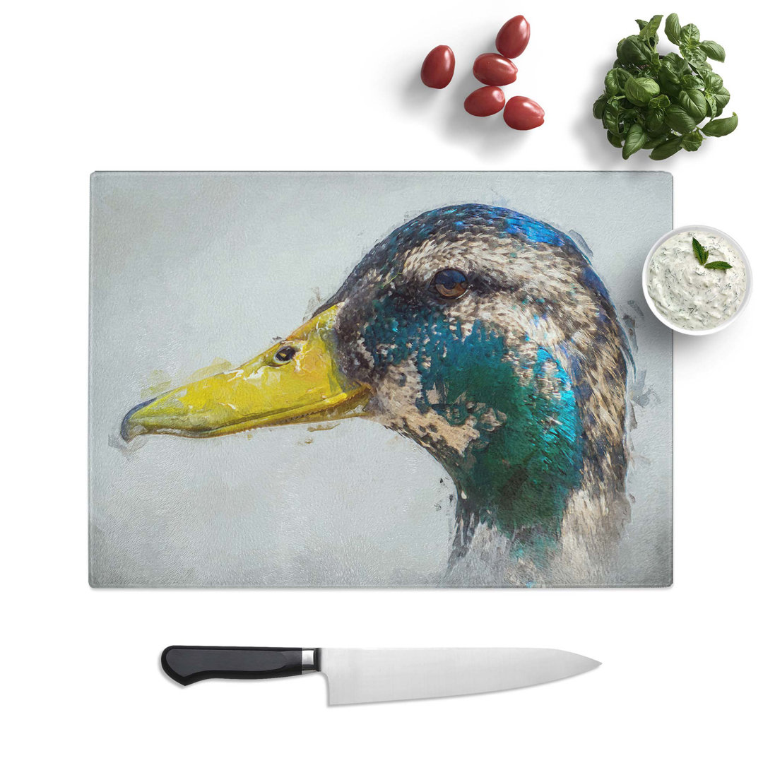 Glass Mallard Duck Moulting in Abstract Chopping Board