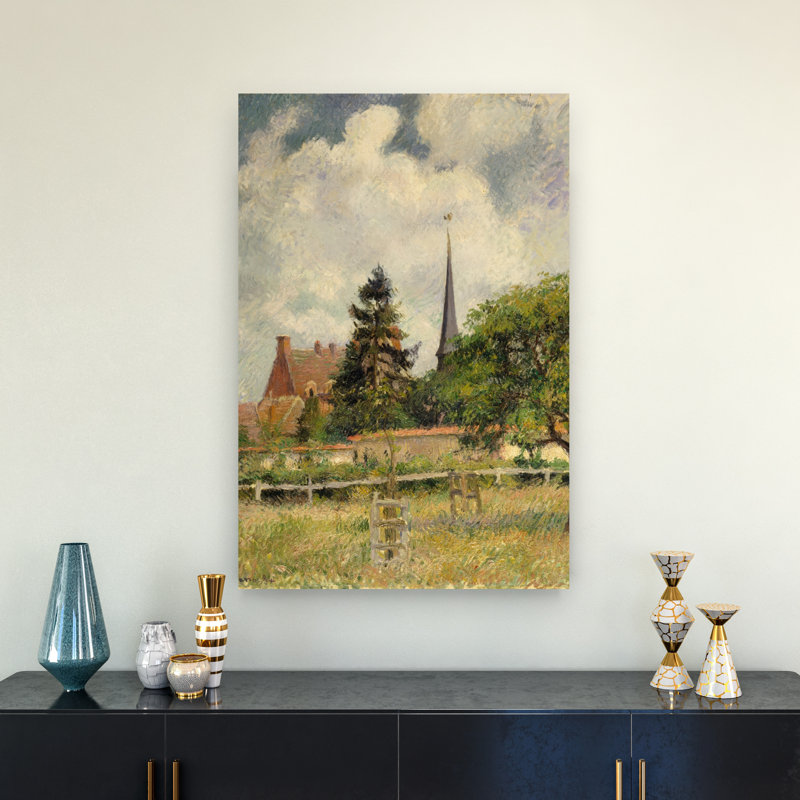The Church At Eragny, 1884 Impressionist Abstract Contemporary Landscape Tree Wall Art Print by Camille Pissarro - 1 Piece Wrapped Canvas Wall Art