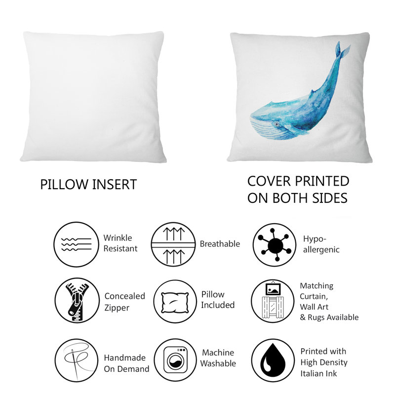 Coussin Blue Sperm Whale On White II - imprimé nautique et côtier 1