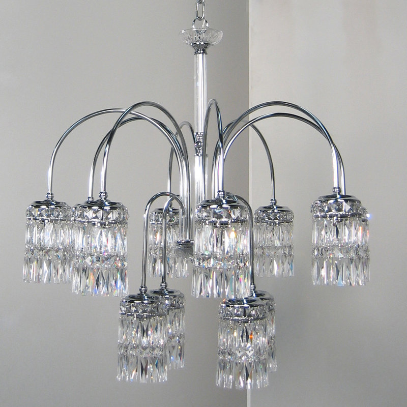 Lustre gris classique/traditionnel 8 lumières Cascade, Améthyste, Bronze anglais / Or