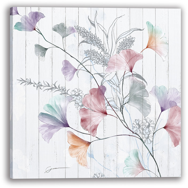 «Gentle Breeze Ginkgo», art mural sur toile botanique pastel, H 20 po x l 20 po
