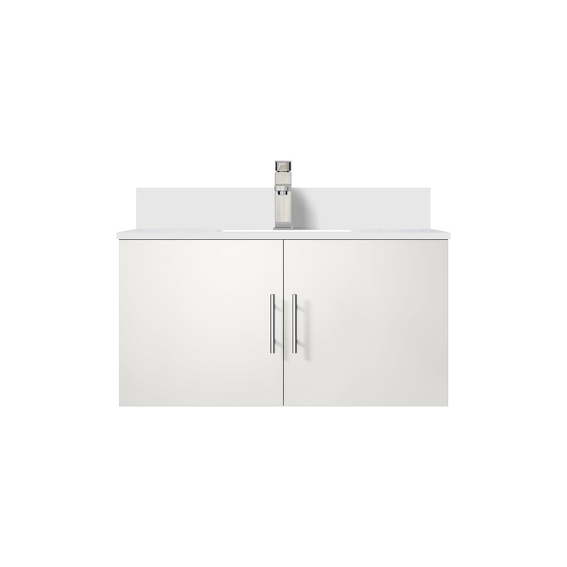 Geneva 36 in W x 22 in D Single Bath Vanity and Chrome Faucet Set, Glossy White, White Quartz