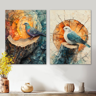 «Dove Animal at the Forest on Slide I - Birds», ensemble de 2 reproductions d'art mural en métal