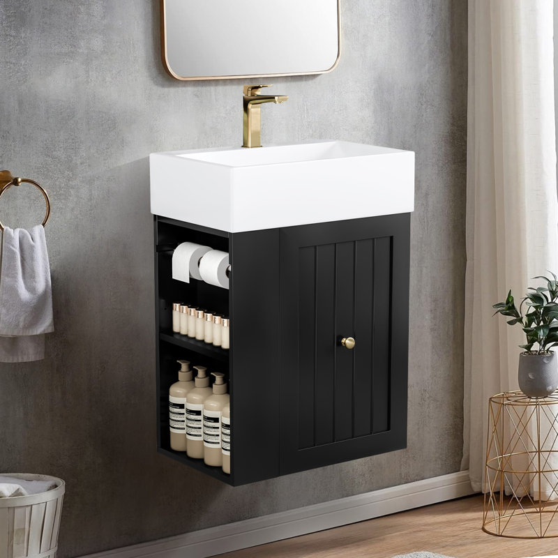 Meuble-lavabo de 20 po avec lavabo en céramique, Noir