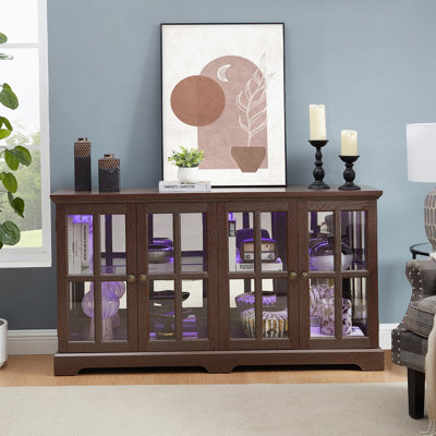 Bibliothèque, vitrine à DEL avec tablettes réglables et portes en verre