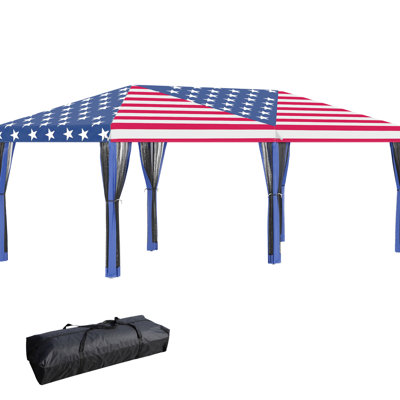 10' X 20' Pop Up Canopy Tent By - Sun Protection With Netting For Outdoor, Garden, Patio Blue Steel Spacious Events Construction