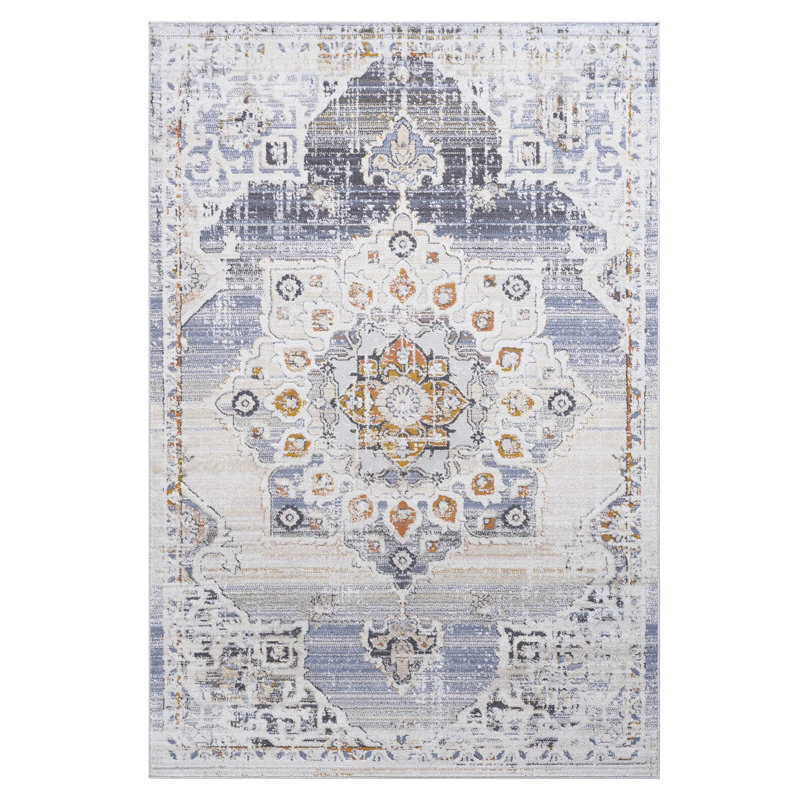 Élégant tapis médaillon 5 x 7 de couleur crème et or - Pour animal de compagnie