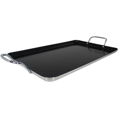 19x12in Aluminum Black Ceramic Double Burner Griddle, Black
