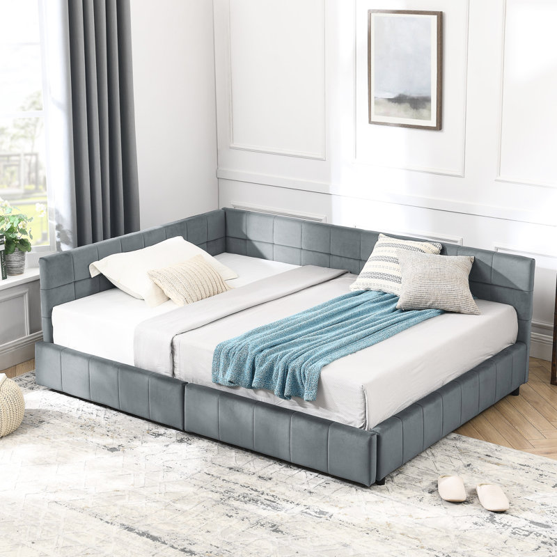 Lit de jour de style Mid-Century avec revêtement en velours et espace de rangement supplémentaire, Gris