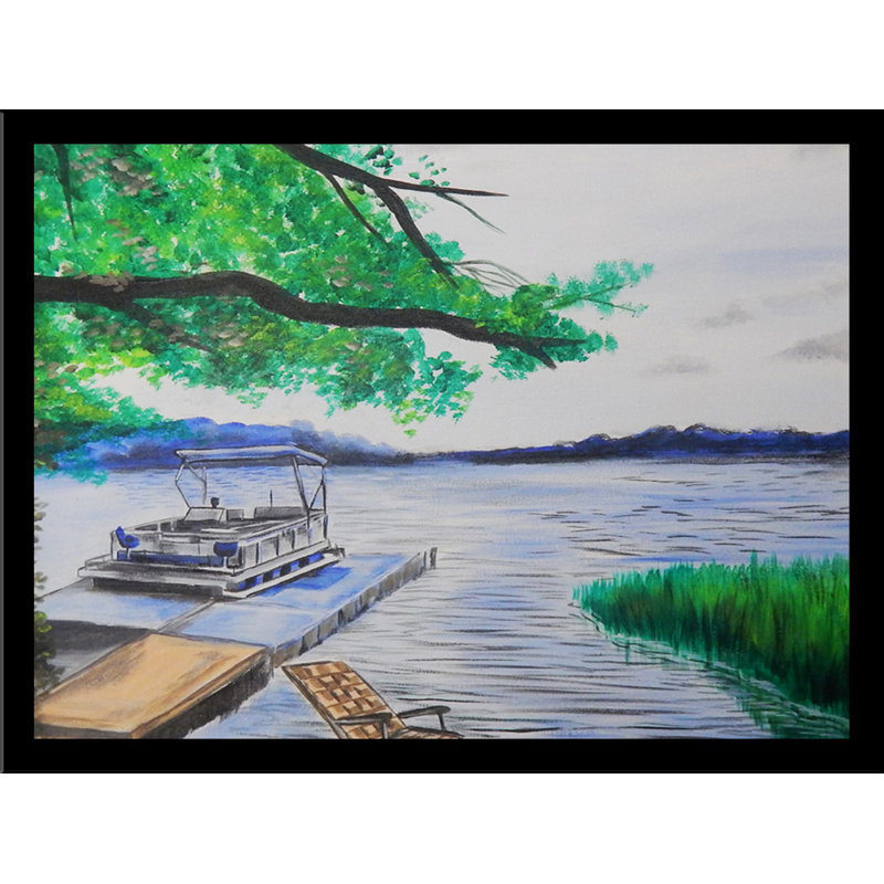«Summer on the Lake», reproduction de peinture acrylique encadrée, H 8 po x l 10 po, Cadre noir, Pas de tapis