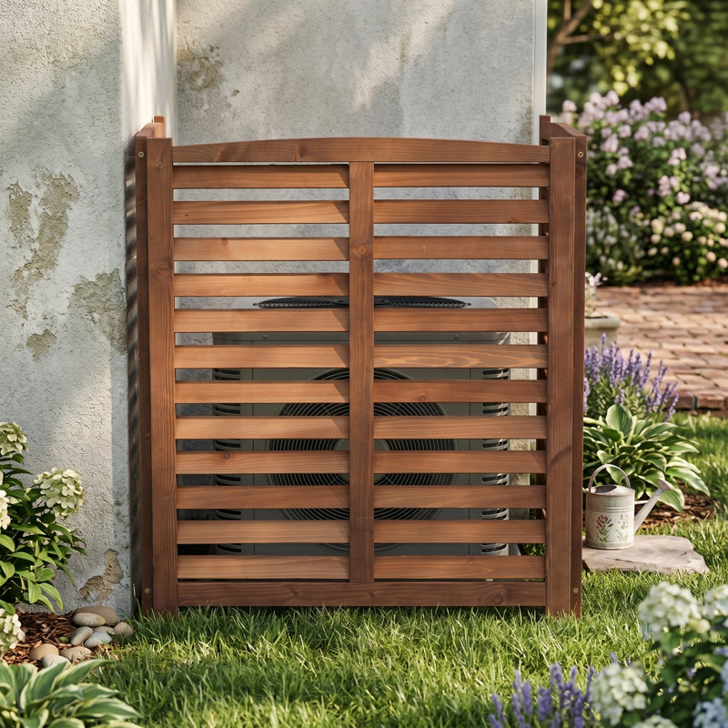 Écran d'intimité 3 panneaux AC, couverture de climatiseur en bois, l 32 po x H 38 po, Brun