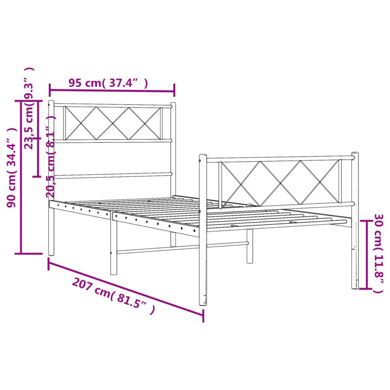 Nicodemo Metal Bed, Black, European Single (90 x 200 cm)
