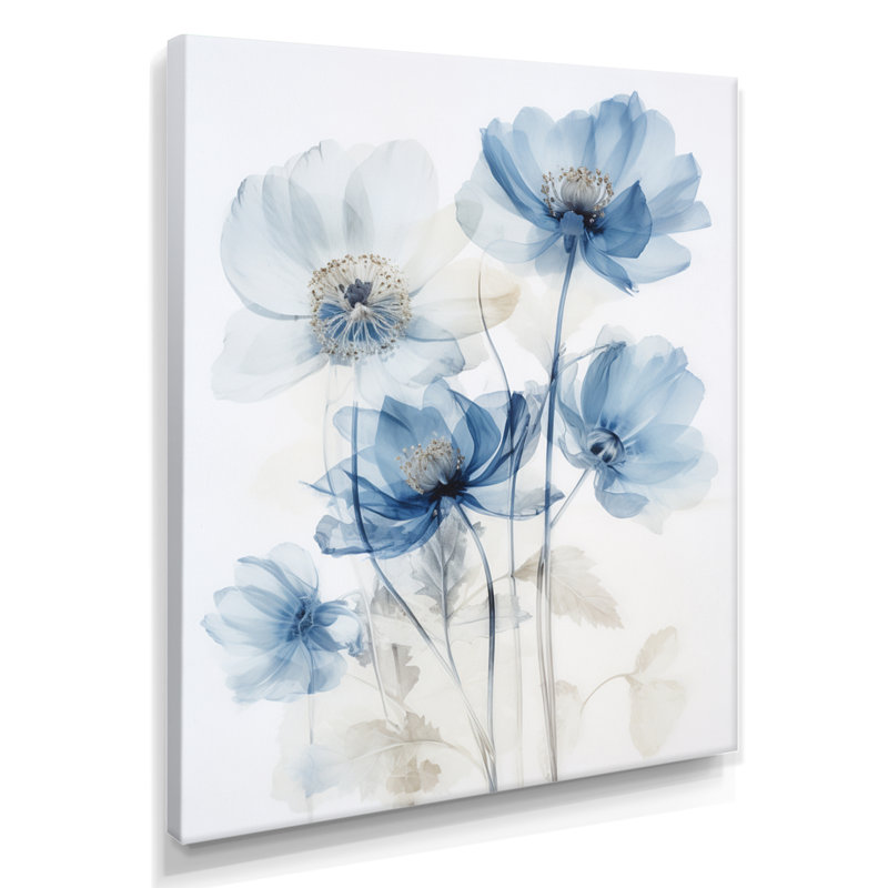 Coquelicots bleus, aquarelle, fleurs sauvages - coquelicot, art mural, Toile tendue, 20" H x 12" W