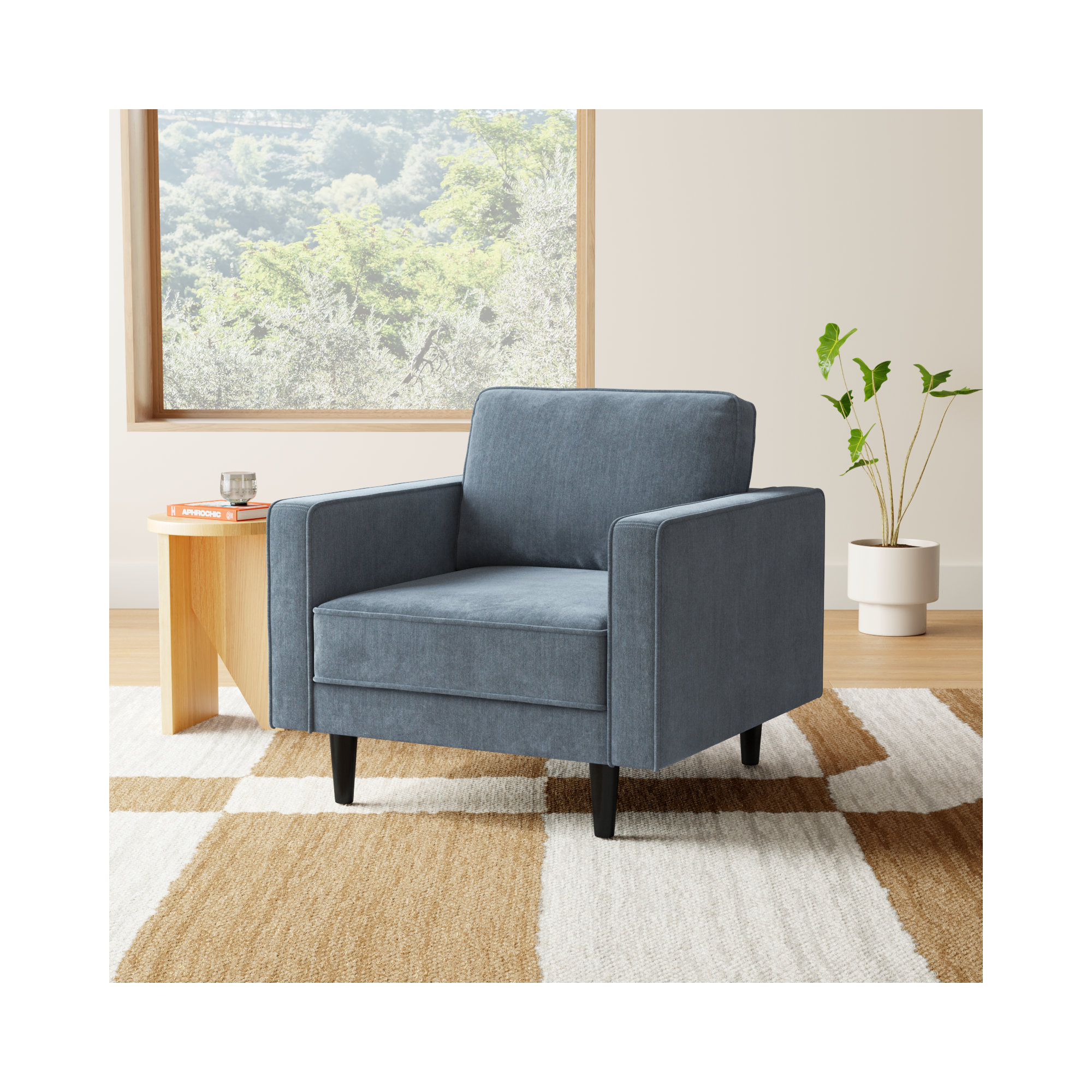 Curt Upholstered Armchair, Blue Performance Chenille