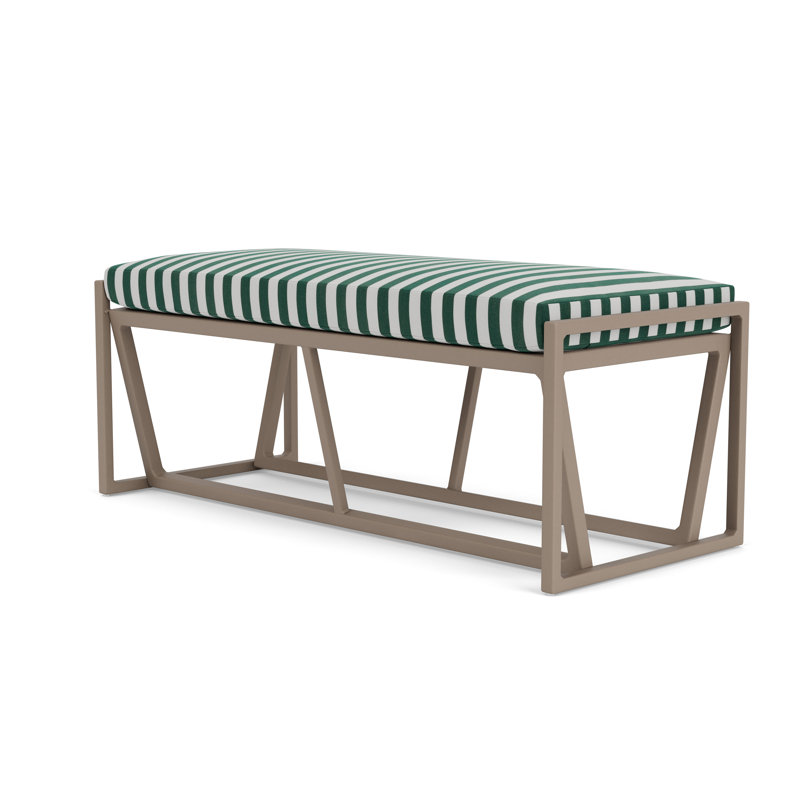 Summit Outdoor Dining Bench, French Beige, Safari White Stripe