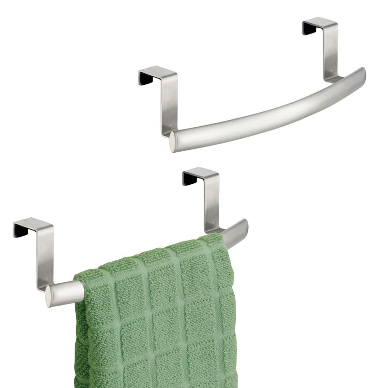 iDesign 10-inch Curved Over-the-Cabinet Towel Bar - Set of 2 - Brushed, Silver
