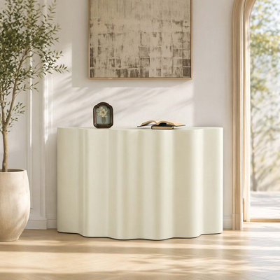 47.24 Inch Sculptural Wavy Fiberglass Console Table, Matte Off-White No-Assembly Narrow Entryway Sofa Table with Flowing Organic Curved Silhouette for Hall, Foyer & Modern Living Room Decor Display
