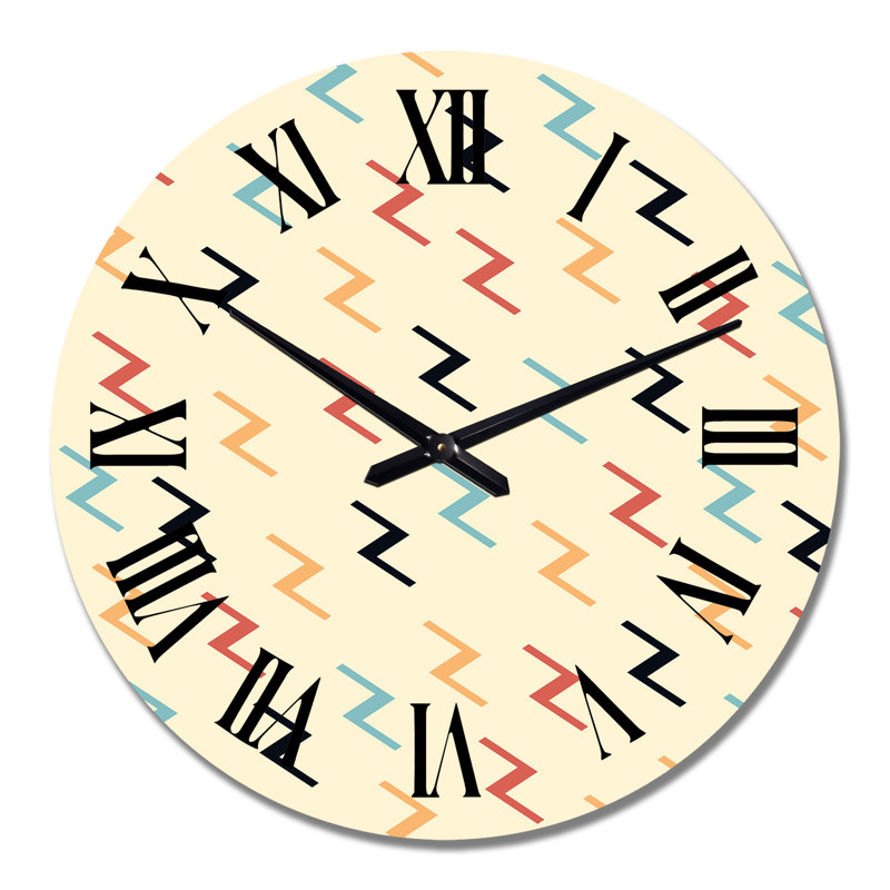 Horloge murale à motif zigzag bleu, orange et jaune, Moyen