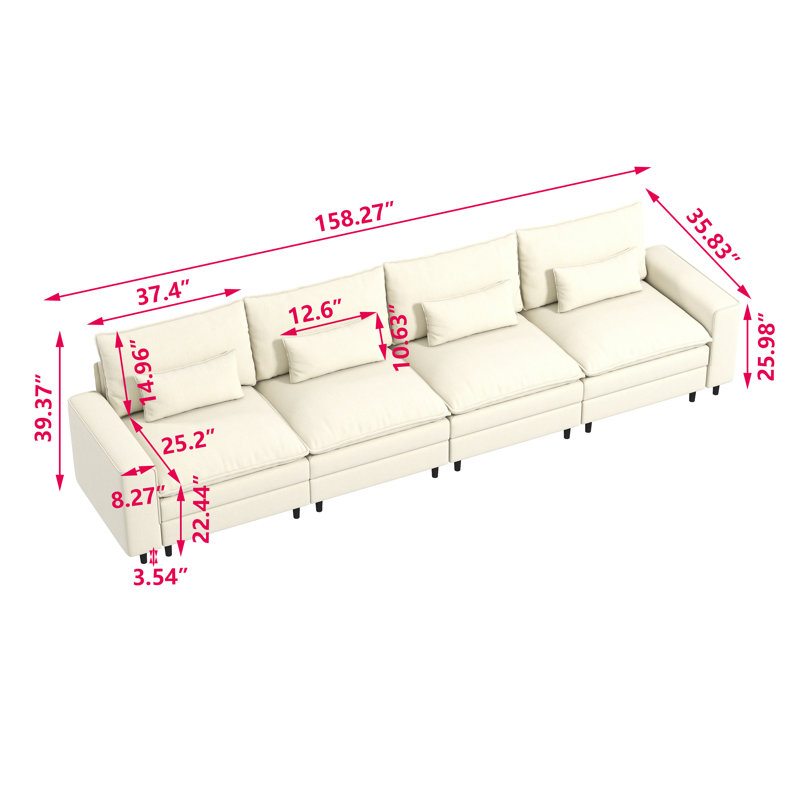 Canapé modulaire moderne en chenille, H 39,37 po x l 158,27 po x P 35,83 po, 4, Beige
