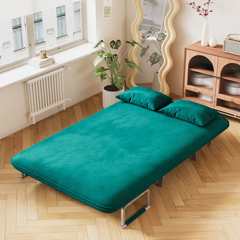 Convertible Chair Bed, Antique Green Velvet, 14.2" H x 39.4" W x 74.8" D