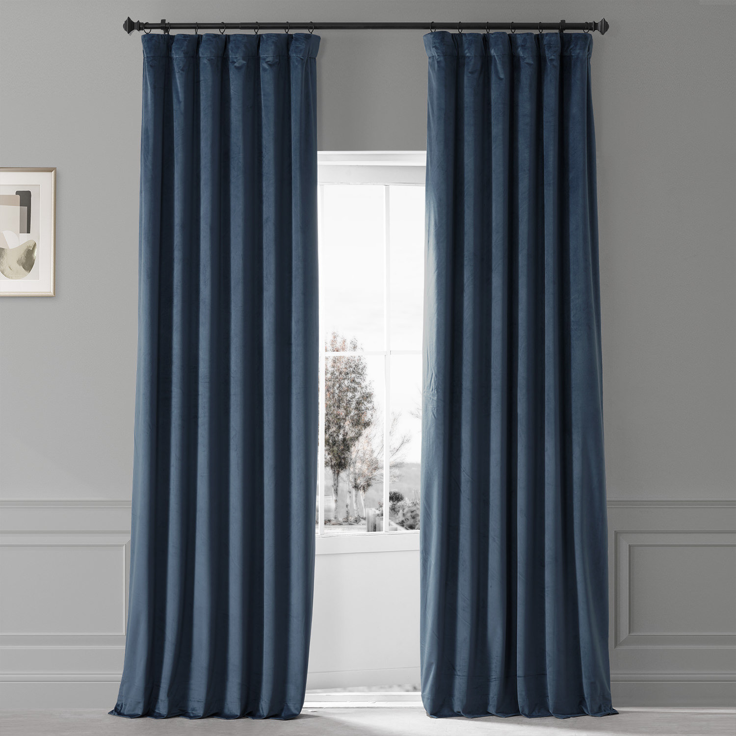Loria Plush Velvet Blackout Curtain Panel, 50" W x 84" L, Varsity Blue