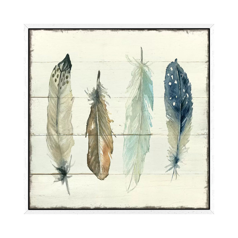 Shiplap Feathers II by Carol Robinson - Painting on Canvas, White Framed, 45.72 cm H x 45.72 cm W